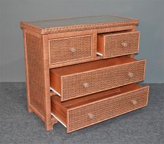 Wicker Dresser Augusta 4 Drawer w/ Glass Top, Tea Wash Brown