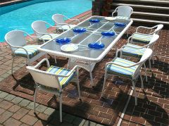 Resin Wicker Dining Set 96" Rectangular with (8) Chairs & Cushions