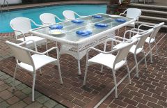 Resin Wicker Dining Set, 96" Rectangular (8) Chairs No Cushions
