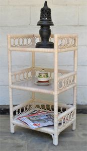 Circle Design Wicker Floor Shelf, White Wash