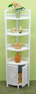 Corner Wicker Bath Cabinet, White