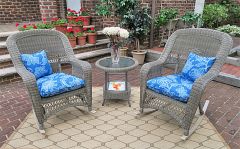3 Piece Resin Wicker Chat Set, (2) Rockers (1) Round Table 