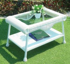 Cape May Resin Wicker Outdoor Coffee Table w/Inset Tempered Glass Top, Premium Indonesian Solid Synthetic Wicker 
