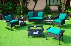 Cape May Resin Wicker 6 Piece Set w/Seat & Back Cushions, Premium 28% Thicker Indonesian 7 mm Synthetic Wicker , Tempered Glass Table Tops