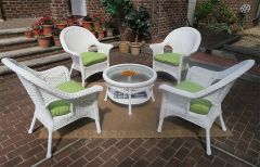 High Back Veranda Resin Wicker Conversation Set (1) 19.5" High Table (4) Chairs