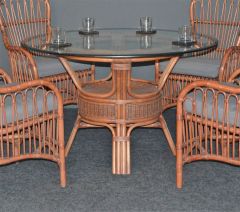 Pole Rattan 48" Round Dining Table with Glass Top