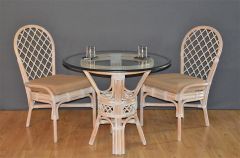 Rattan Dining Set w/36" Glass Top (2) Cushioned Side Chairs Florentine Style (3) Frame colors available. (3) Different Size Glass Tops Available.