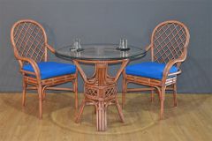 Rattan Dining Set w/36" Round Glass Top & (2) Arm Chairs w/cushions, Florentine Style (3) Frame colors available. (3) Different Size Glass Tops Available.