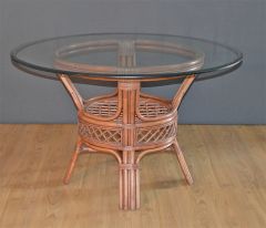 Florentine Pole Rattan 48" Round Dining Table with Glass Top