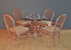 Rattan Dining Sets 42" Round Florentine Style (2)Arm (2) Cushioned Side Chairs (Available 3 Frame Colors)