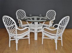 Rattan Dining Set 48" Round Florentine Style (4) Cushioned Arm Chairs) (3) Frame Colors