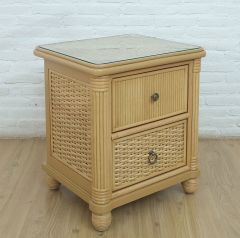 Rattan Night Stand w/ Inset Glass, 2 Drawers, Natural Frame Finish New Design---Have Arrived
