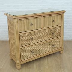 Rattan Dresser, Isla Morada 4-Drawer Split Dresser w/ Inset Glass Top Natural Frame Finish---Have Arrived