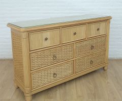 Rattan Dresser w/ Inset Glass Top, Natural Frame Finish, Isla Morada Style--Brand New Design. Have Arrived