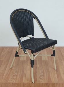 Resin Wicker Dining Chair, Premium 28% Thicker Indonesian 7 mm Black Synthetic Wicker --Cafe Style (MIN. 4) over Aluminum Frames
