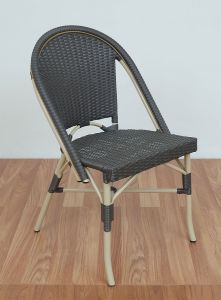 Resin Wicker Dining Chair, Premium 28% Thicker Indonesian 7 mm Brown Synthetic Wicker --Cafe Style (MIN. 4) over Aluminum Frames