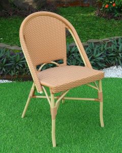 Resin Wicker Dining Chair, Premium 28% Thicker Indonesian 7 mm, Honey Synthetic Wicker --Cafe Style (MIN. 4) over Aluminum Frames