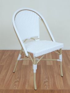 Resin Wicker Dining Chair, Premium 28% Thicker Indonesian 7 mm White Synthetic Wicker --Cafe Style (MIN. 4) over Aluminum Frames