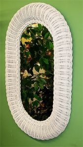 Wicker Mirror, White Oval 19" x 29"