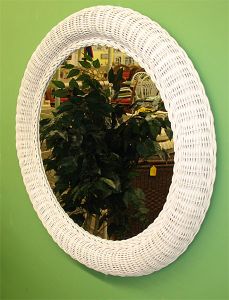 Wicker Mirror, White 30" Round