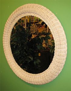 Wicker Mirror, Whitewash 30" Round