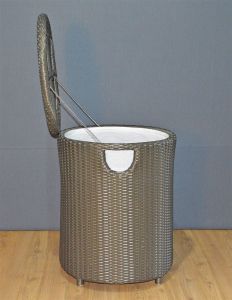 Wicker Hampers, Large Round with Removable Lining, Rattan Frame & Synthetic Wicker Dark Brown & Gray (4) each White, Black (1) left