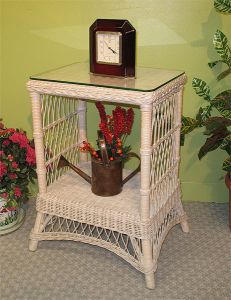 Wicker End Table w/Glass Top, Rectangular Ashley Style 