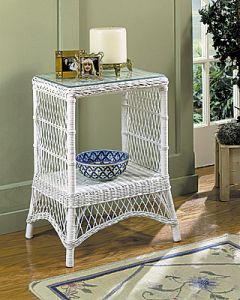 Wicker End Table w/Glass Top, Rectangular Ashley Style
