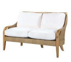 Lane Venture Edgewood Resin Wicker and Teak Loveseat with Cushions