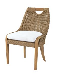 Lane Venture Edgewood Resin Wicker and Teak Dining Side Chair with Cushion