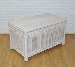 Wicker Trunk Victorian Beaded White Wash Woodlined