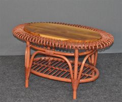 Wicker Coffee Table With Solid Teak Wood Top Martinique Style (Teawash Brown)