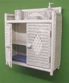 Wicker Wall Rack, 2 Doors, White