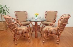 Rattan Dining Set 36" 1/2 Thick Glass Top Micro Style (4 Cushioned Chairs) Tea Wash Brown