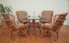 Rattan Dining Set 48" 1/2 Thick Glass Top Micro Style (4 Cushioned Chairs) Tea Wash Brown