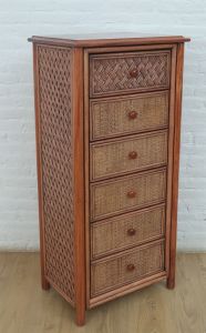 Wicker Dresser Milano 6 Drawer Lingerie Chest w/Wooden Top & Mahogany Wood Frame Available in Tea Wash Brown