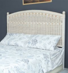 Wicker Headboard Full/Queen Whitewash Victorian Beaded Style, White Wash
