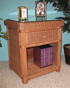 Wicker Night Table Pavilion 1 Drawer with Glass Top, Tea Wash