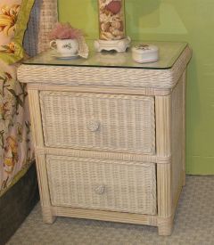  Wicker Night Stand Pavilion w/ Glass Top, White Wash