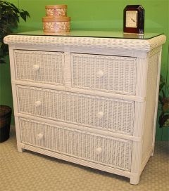Wicker Dresser Pavilion 4 Drawer w/ Glass Top, White