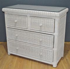 Wicker Dresser Pavilion 4 Drawer w/ Glass Top, White Wash