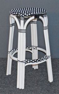 Wicker Bar Stools, Rattan Frames with Easy Clean Resin Wicker Seats. Lila Style White-Black/White Top---SPECIAL Pricing