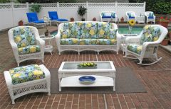 5 Piece Palm Springs Resin Wicker Furniture Set, Sofa, Chair, Ottoman, Cocktail & End Table