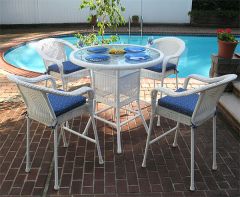 5 Piece 42 Round Resin Wicker High Dining Set With Cushions