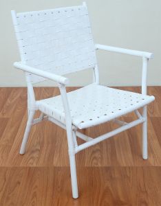 Rattan Dining Chairs Leather Strapped Seats/Backs Riviera Style, Black Minimum 2, White
