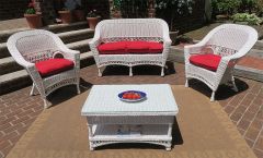 4 Piece White Vineyard Wicker Furniture Set with 2 Chairs