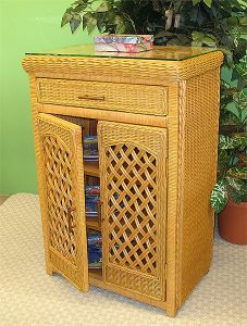 Single Lattice Cabinet with Glass Top, Caramel