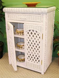 Single Lattice Cabinet with Glass Top, White