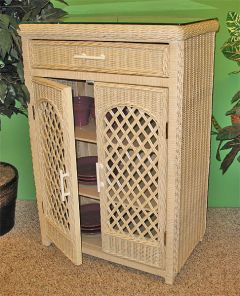 Single Lattice Cabinet with Glass Top, White Wash