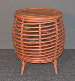 Rattan End Table Solid Removable Teak Wood Top Allows for Storage Tobago Style (Teawash Brown)